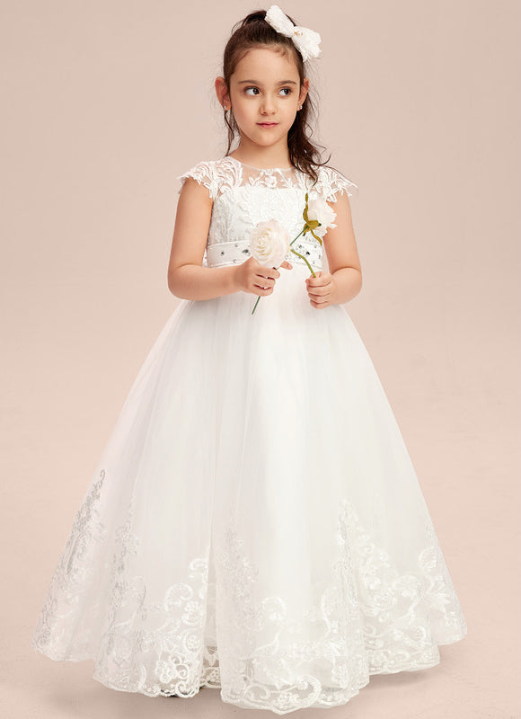 Robe Dentelle Nuptiale Enfant Tulle Ornée - gallery 2