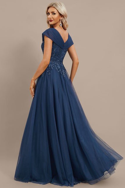 Robe Dentelle Soirée Marine Évasée - gallery 6