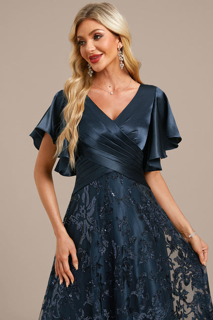 Robe Dentelle Soirée Fluide Satinée - gallery 1