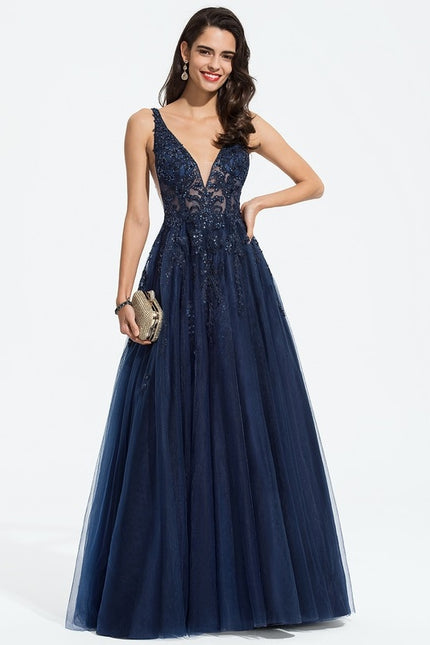 Robe Dentelle Soirée Bleu Nuit - gallery 2