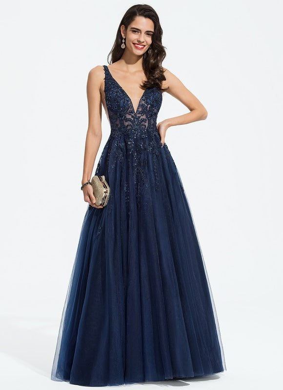 Robe Dentelle Soirée Bleu Nuit - gallery 2