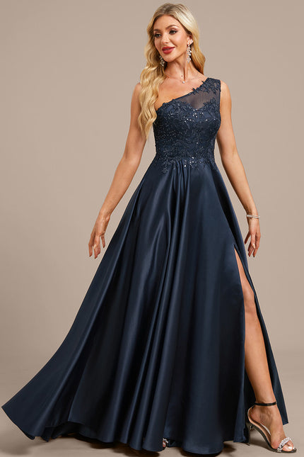 Robe Dentelle Satin Asymétrique - gallery 4