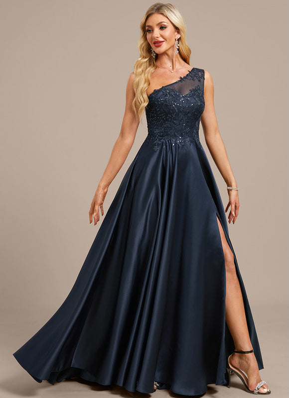 Robe Dentelle Satin Asymétrique - gallery 4