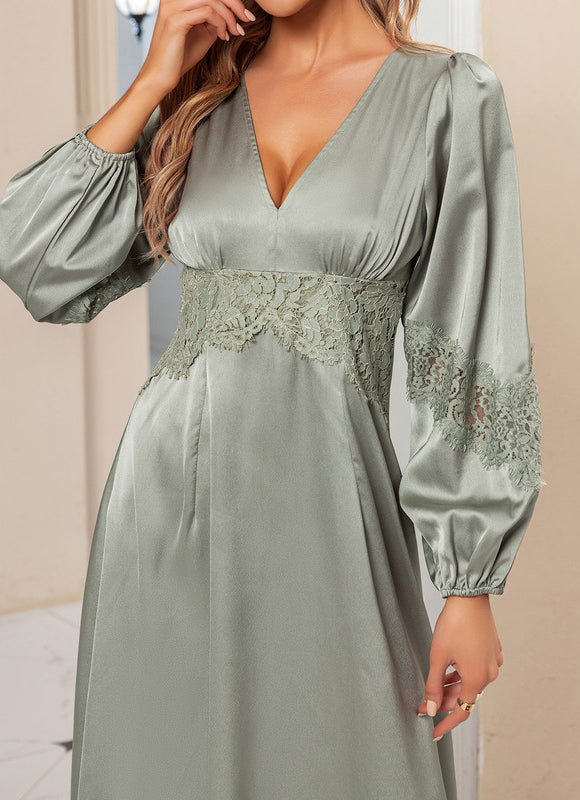 Robe Vert Sauge Dentelle - gallery 4