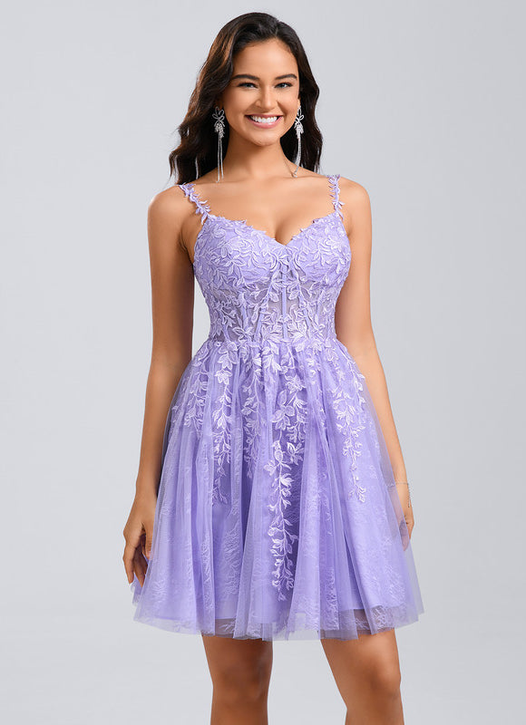 Robe Dentelle Courte Tulle Floral - gallery 1