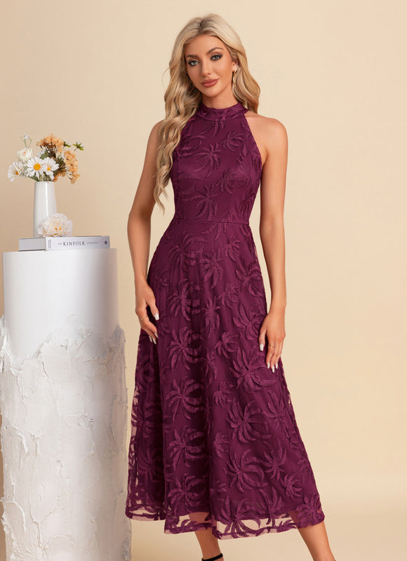 Robe Dentelle Midi Bordeaux Florale - gallery 5