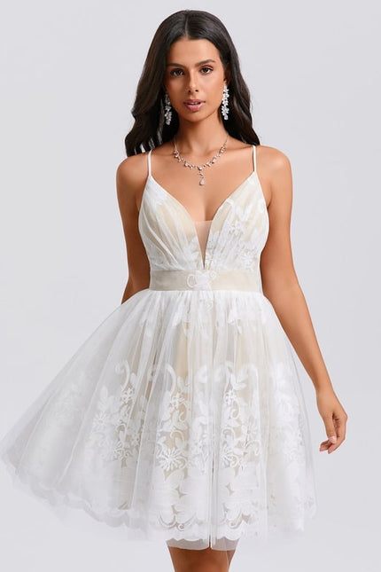 Robe Blanche Dentelle Col V - gallery 5