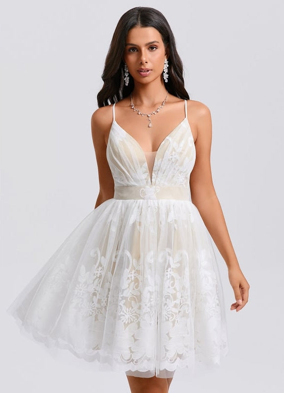 Robe Blanche Dentelle Col V - gallery 5