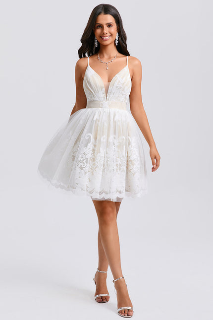Robe Blanche Dentelle Col V - gallery 2