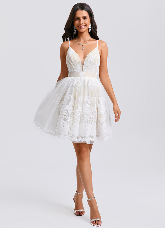 Robe Blanche Dentelle Col V - gallery 2