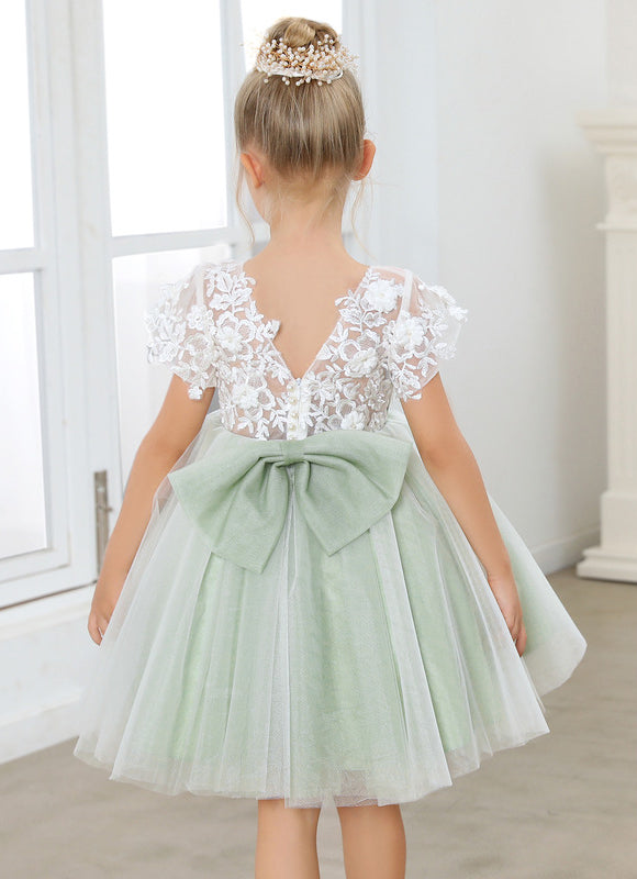 Robe Dentelle Tulle Vert Pâle - gallery 2