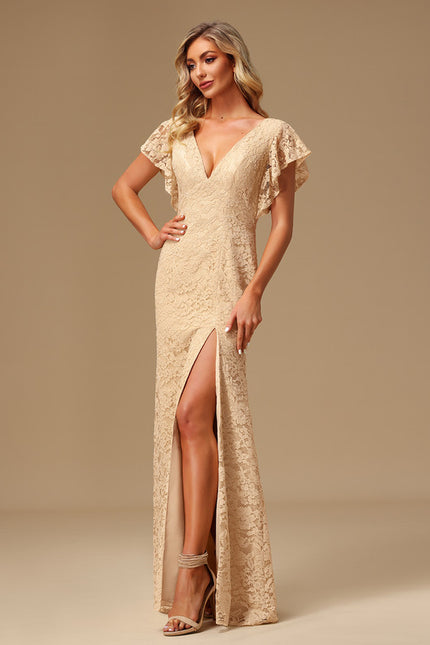 Robe Dentelle Longue Mauve Dentelle - gallery 2