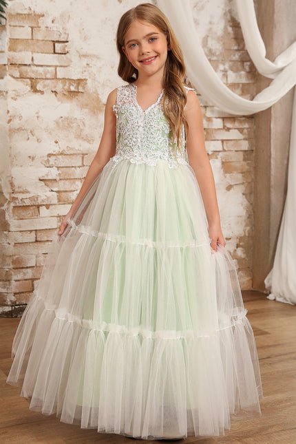Robe Dentelle Fille Tulle Vert - gallery 1