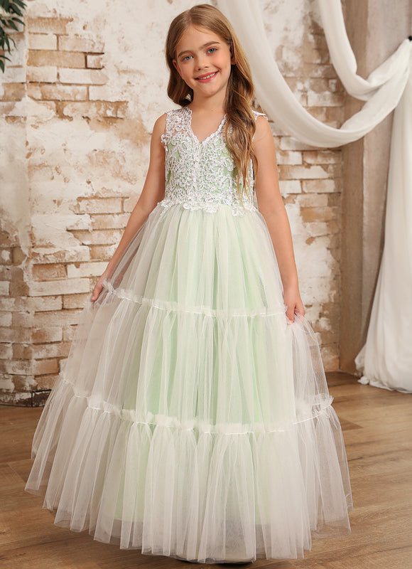 Robe Dentelle Fille Tulle Vert - gallery 1