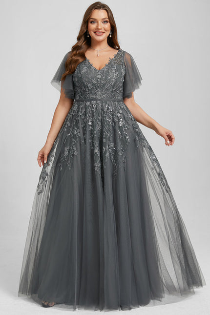 Robe Dentelle Grise Élégante - gallery 9