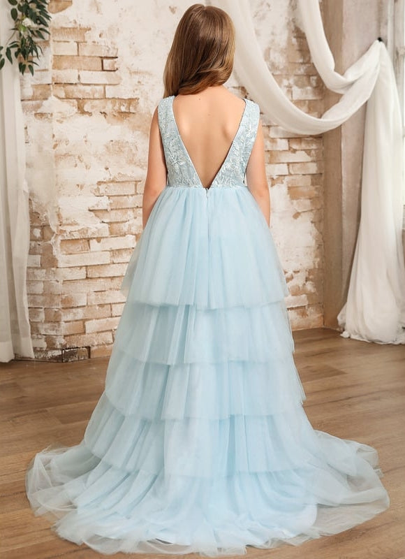 Robe Dentelle Tulle Bleu Ciel - gallery 2