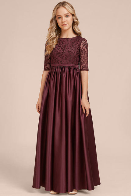 Robe Dentelle Satin Bordeaux - gallery 5