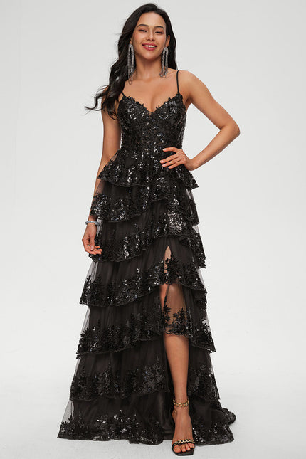 Robe Dentelle À Volants Scintillante - gallery 2