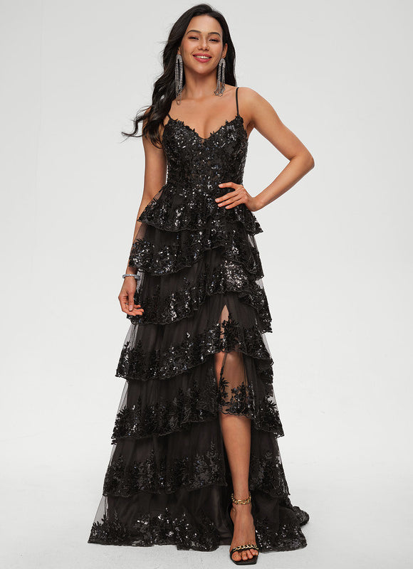 Robe Dentelle À Volants Scintillante - gallery 2