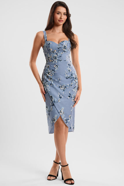 Robe Dentelle Bleu Floral Ajustée - gallery 1