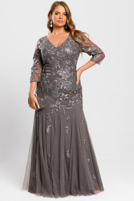 Robe Dentelle Argentée Élégante - gallery 9