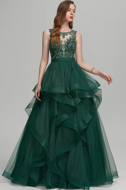 Robe Dentelle Émeraude Volants - gallery 2