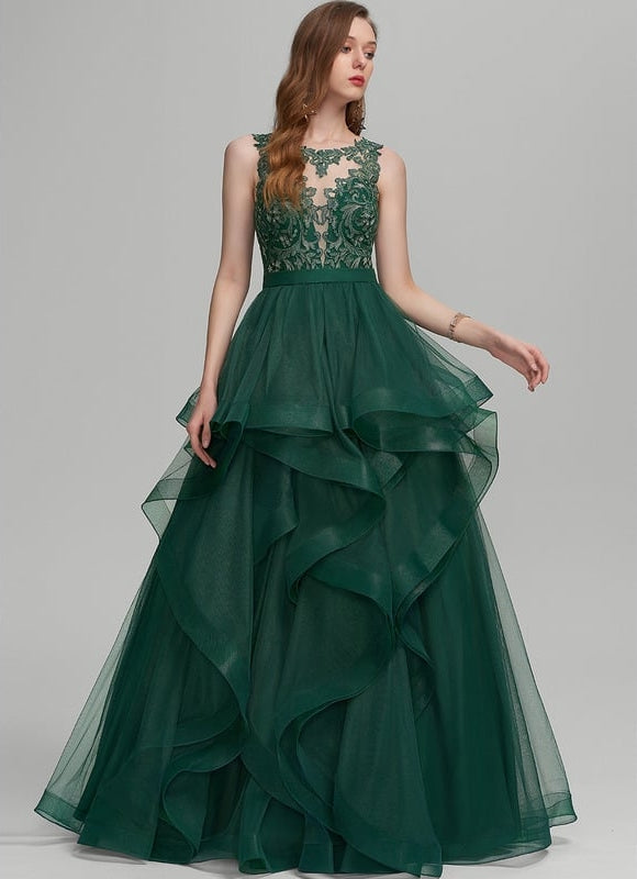 Robe Dentelle Émeraude Volants - gallery 2