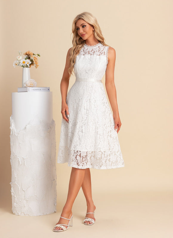Robe Blanche Dentelle Romantique - gallery 4