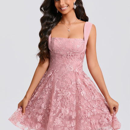 Robe Dentelle Rose À Bretelles