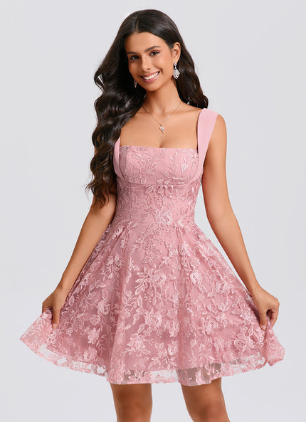 Robe Dentelle Rose À Bretelles