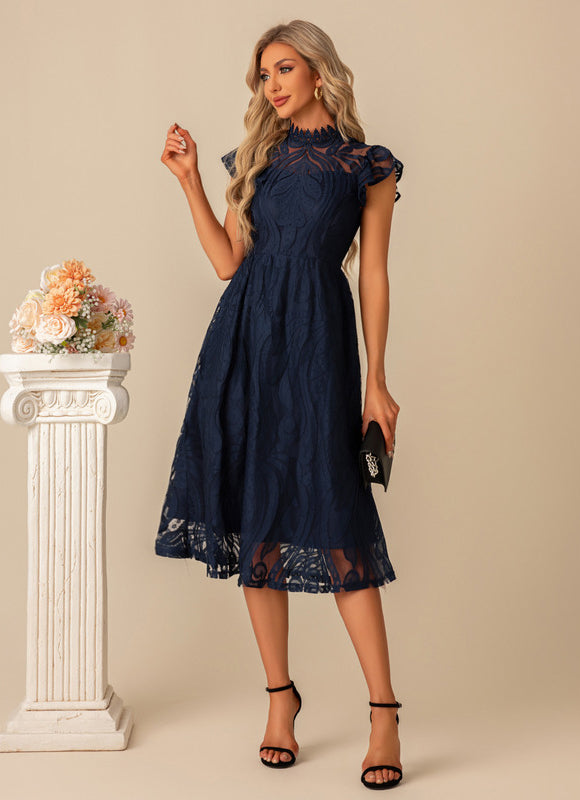Robe Dentelle Dentelle Marine Élégante - gallery 5