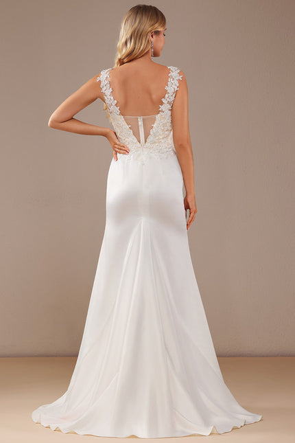 Robe Dentelle Satinée À Décolleté Plongeant - gallery 2