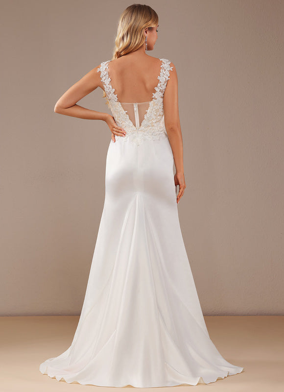 Robe Dentelle Satinée À Décolleté Plongeant - gallery 2