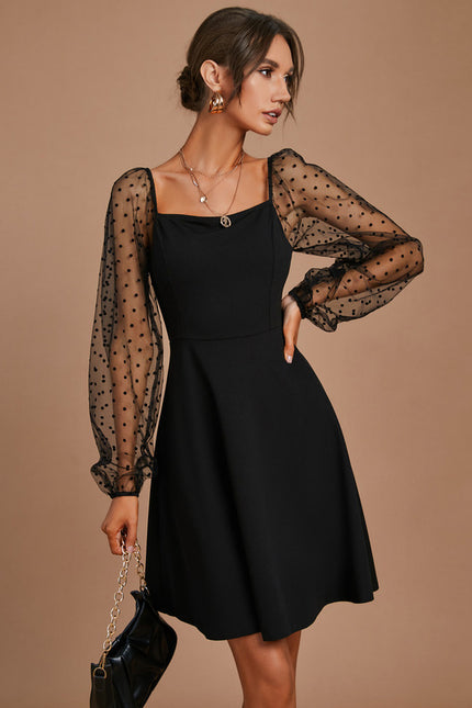 Robe Dentelle Noire À Manches Bouffantes - gallery 2