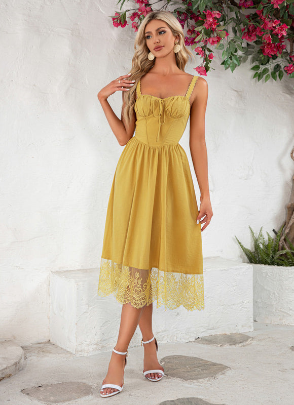 Robe Jaune En Dentelle - gallery 1