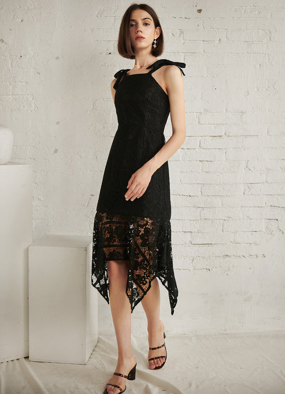 Robe Dentelle Noire Asymétrique - gallery 4