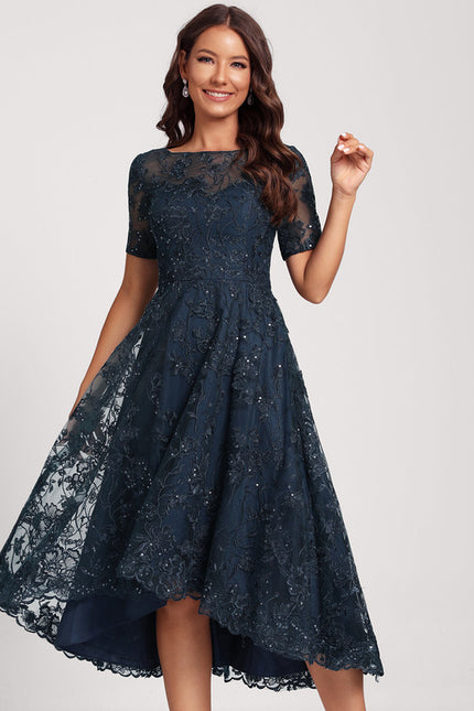 Robe Dentelle Pailletée Marine - gallery 2
