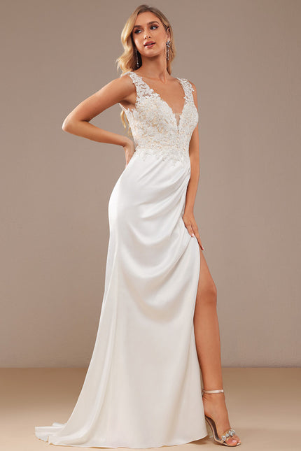 Robe Dentelle Satinée À Décolleté Plongeant - gallery 5