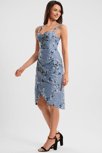 Robe Dentelle Bleu Floral Ajustée - gallery 3