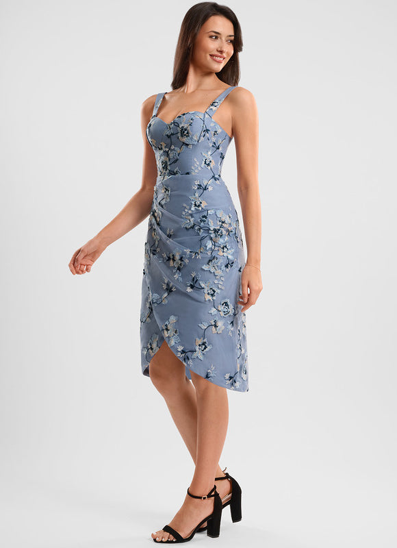 Robe Dentelle Bleu Floral Ajustée - gallery 3