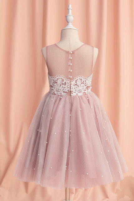 Robe Dentelle Fille Rose Perlée - gallery 1