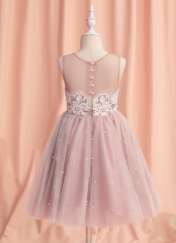 Robe Dentelle Fille Rose Perlée - gallery 1