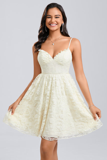 Robe Dentelle Courte Crème