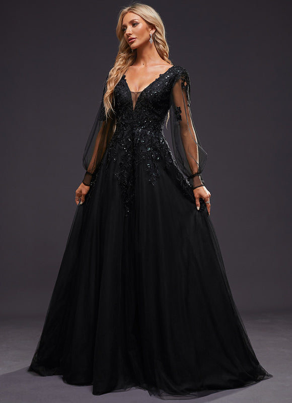 Robe Dentelle De Soirée Scintillante - gallery 8