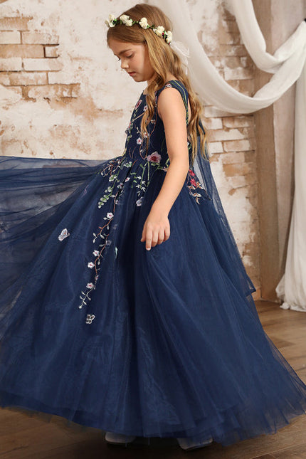 Robe Dentelle Tulle Marine Fleurie - gallery 8