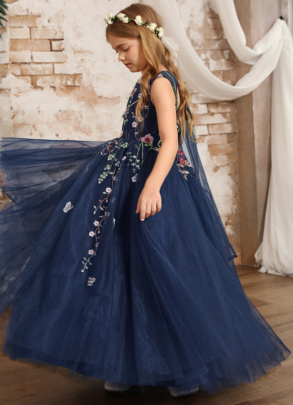 Robe Dentelle Tulle Marine Fleurie - gallery 8