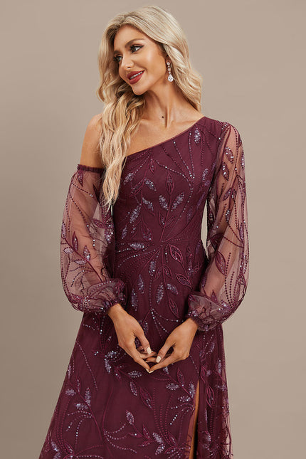 Robe Dentelle Bordeaux Pailletée - gallery 1