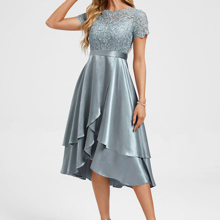 Robe Dentelle Satin Bleu Ciel
