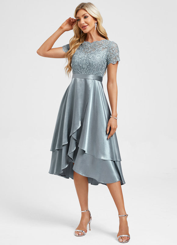 Robe Dentelle Satin Bleu Ciel