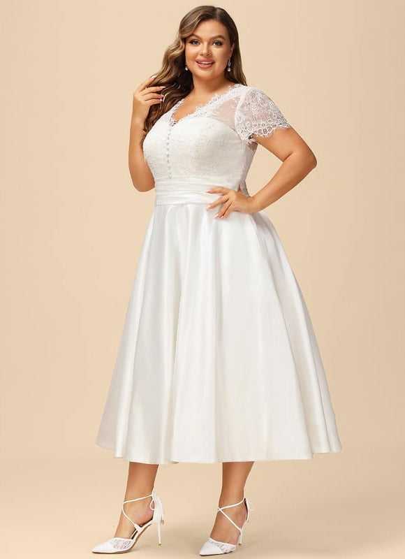 Robe Dentelle Satinée Écrue - gallery 9